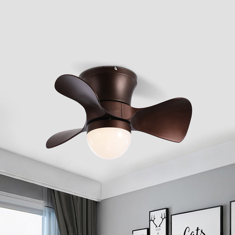 Nordic Half-Globe Acrylic Fan Lighting 23.5" Wide 3-Blade LED Flush Ceiling Light in Coffee/White Coffee Clearhalo 'Ceiling Fans with Lights' 'Ceiling Fans' 'Modern Ceiling Fans' 'Modern' Lighting' 1136197
