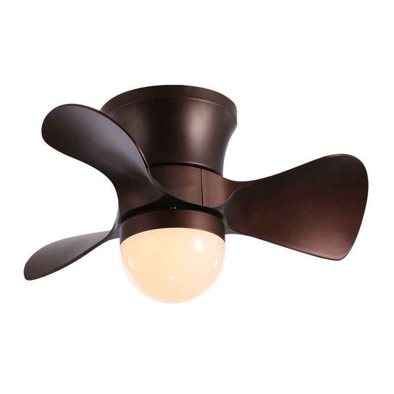 Nordic Half-Globe Acrylic Fan Lighting 23.5" Wide 3-Blade LED Flush Ceiling Light in Coffee/White Clearhalo 'Ceiling Fans with Lights' 'Ceiling Fans' 'Modern Ceiling Fans' 'Modern' Lighting' 1136199
