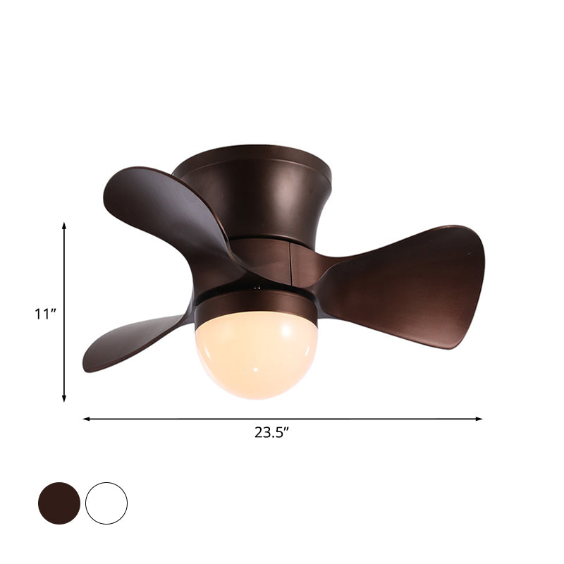 Nordic Half-Globe Acrylic Fan Lighting 23.5" Wide 3-Blade LED Flush Ceiling Light in Coffee/White Clearhalo 'Ceiling Fans with Lights' 'Ceiling Fans' 'Modern Ceiling Fans' 'Modern' Lighting' 1136200