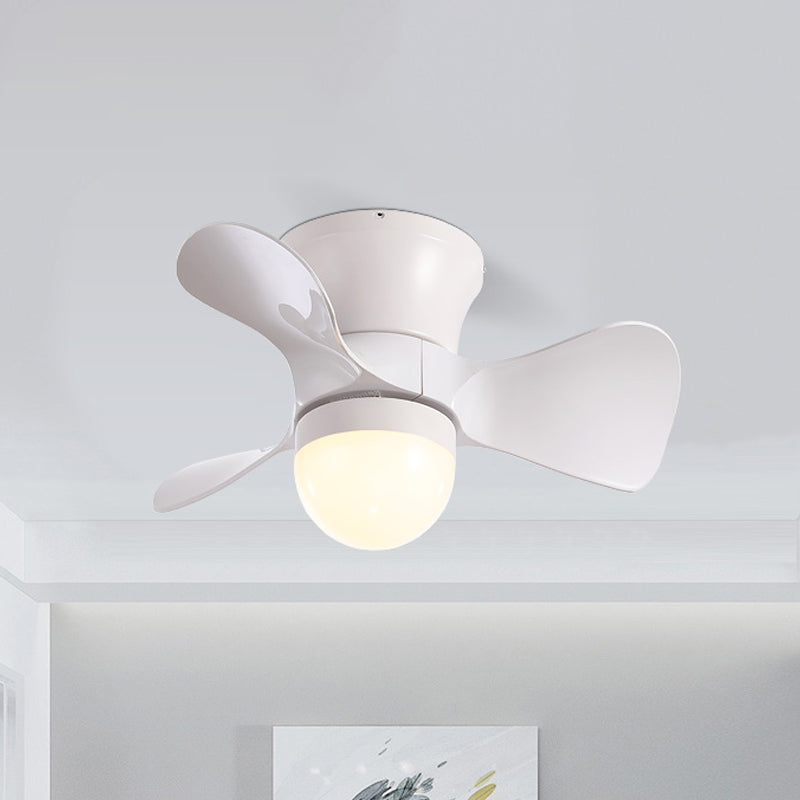 Nordic Half-Globe Acrylic Fan Lighting 23.5" Wide 3-Blade LED Flush Ceiling Light in Coffee/White White Clearhalo 'Ceiling Fans with Lights' 'Ceiling Fans' 'Modern Ceiling Fans' 'Modern' Lighting' 1136201
