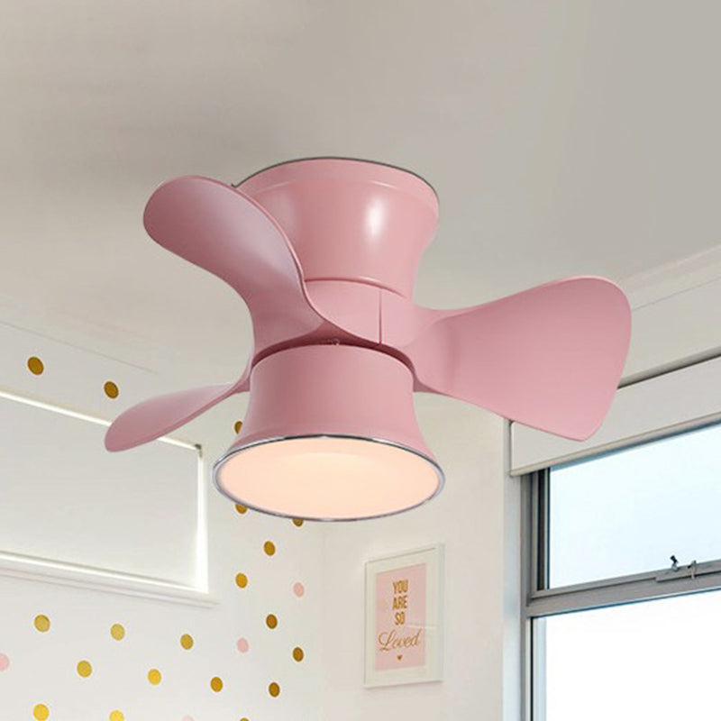 3-Blade Macaron LED Flush Ceiling Fan Blue/Pink Curvy Flushmount Lighting with Acrylic Shade, 23.5" Width Clearhalo 'Ceiling Fans with Lights' 'Ceiling Fans' 'Modern Ceiling Fans' 'Modern' Lighting' 1136209