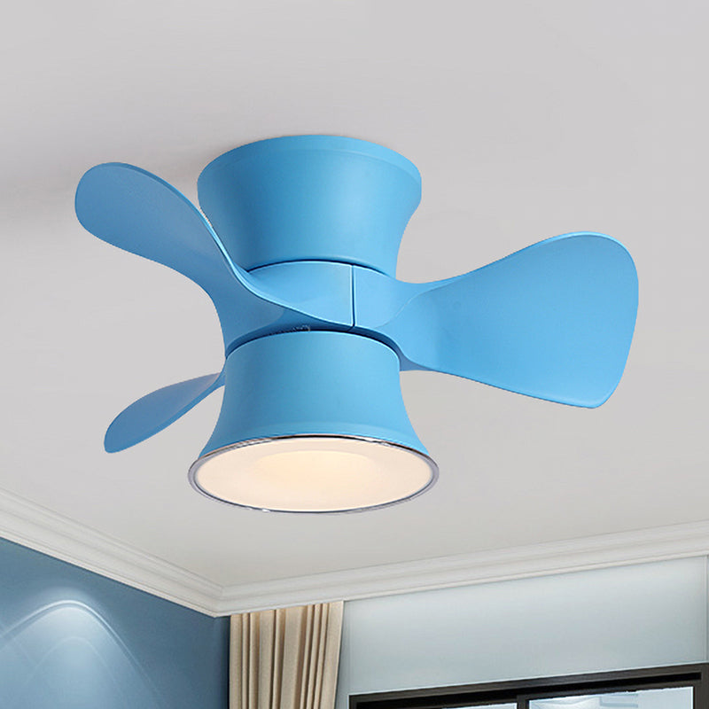 3-Blade Macaron LED Flush Ceiling Fan Blue/Pink Curvy Flushmount Lighting with Acrylic Shade, 23.5" Width Blue Clearhalo 'Ceiling Fans with Lights' 'Ceiling Fans' 'Modern Ceiling Fans' 'Modern' Lighting' 1136212