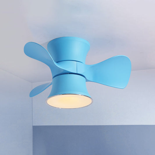 3-Blade Macaron LED Flush Ceiling Fan Blue/Pink Curvy Flushmount Lighting with Acrylic Shade, 23.5" Width Clearhalo 'Ceiling Fans with Lights' 'Ceiling Fans' 'Modern Ceiling Fans' 'Modern' Lighting' 1136213