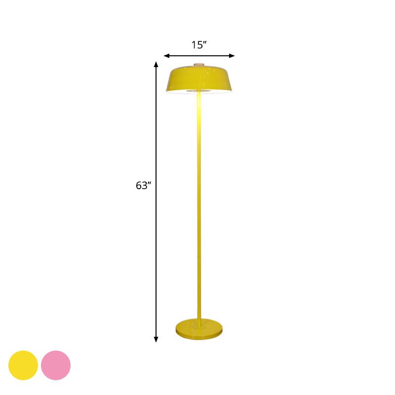 Barn Shade Floor Standing Light Nordic Metallic Single Light Pink/Yellow Finish Stand Up Lamp Clearhalo 'Floor Lamps' 'Lamps' Lighting' 1136245