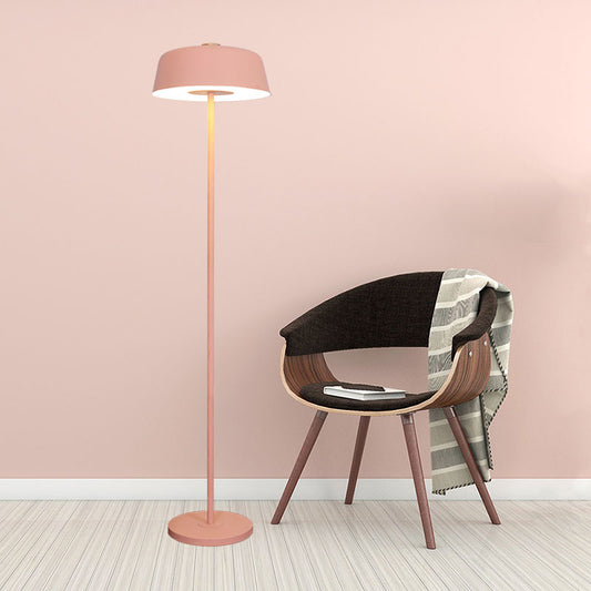 Barn Shade Floor Standing Light Nordic Metallic Single Light Pink/Yellow Finish Stand Up Lamp Pink Clearhalo 'Floor Lamps' 'Lamps' Lighting' 1136246