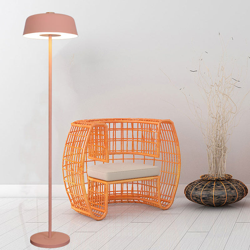 Barn Shade Floor Standing Light Nordic Metallic Single Light Pink/Yellow Finish Stand Up Lamp Clearhalo 'Floor Lamps' 'Lamps' Lighting' 1136247