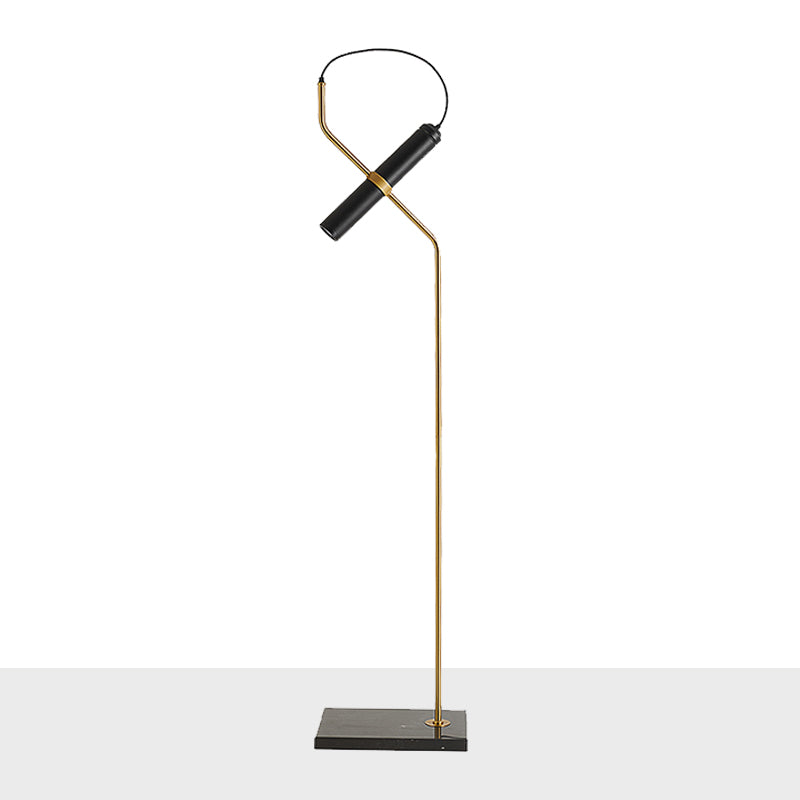 Post Modern Tube Floor Lamp Metallic Living Room LED Stand Up Light with Curved Arm in Gold/Chrome Clearhalo 'Floor Lamps' 'Lamps' Lighting' 1136262