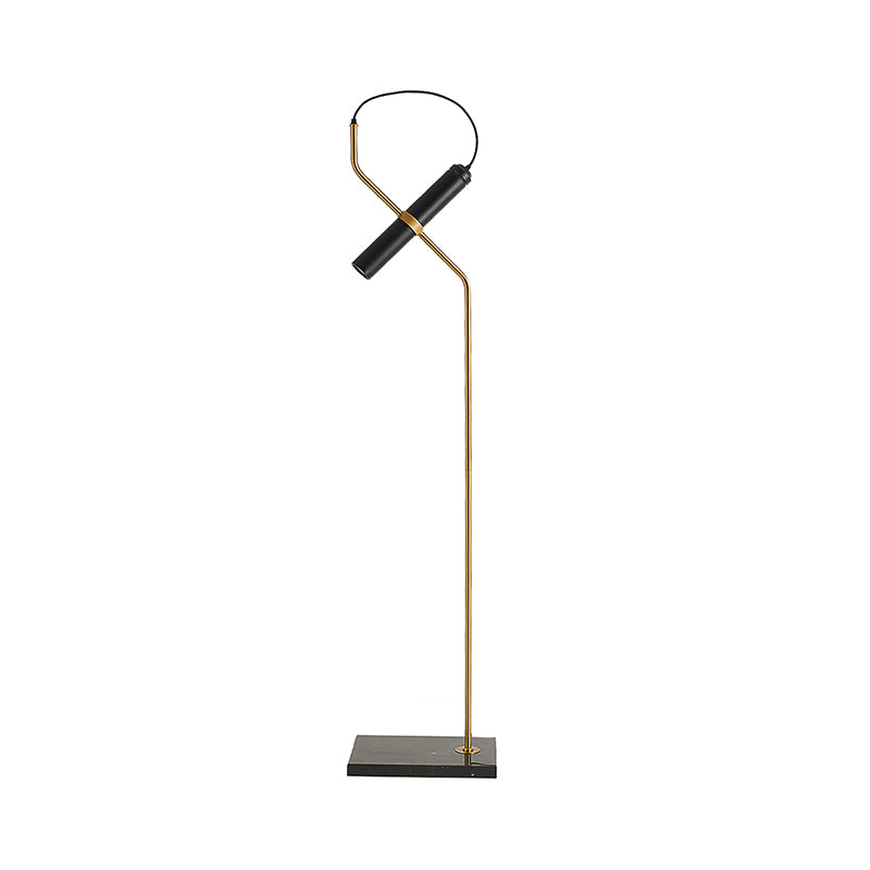 Post Modern Tube Floor Lamp Metallic Living Room LED Stand Up Light with Curved Arm in Gold/Chrome Clearhalo 'Floor Lamps' 'Lamps' Lighting' 1136263