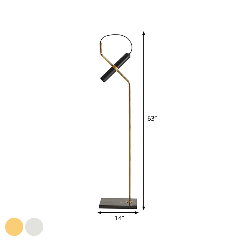 Post Modern Tube Floor Lamp Metallic Living Room LED Stand Up Light with Curved Arm in Gold/Chrome Clearhalo 'Floor Lamps' 'Lamps' Lighting' 1136264