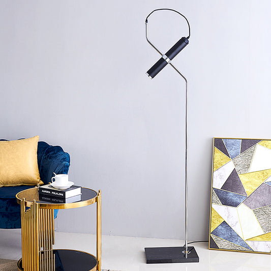 Post Modern Tube Floor Lamp Metallic Living Room LED Stand Up Light with Curved Arm in Gold/Chrome Chrome Clearhalo 'Floor Lamps' 'Lamps' Lighting' 1136265