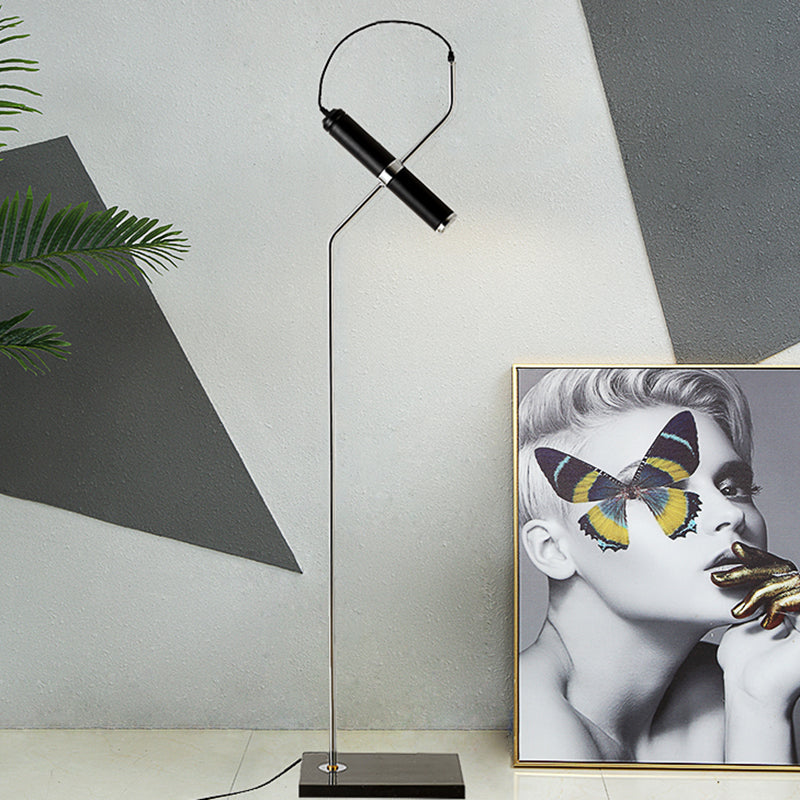 Post Modern Tube Floor Lamp Metallic Living Room LED Stand Up Light with Curved Arm in Gold/Chrome Clearhalo 'Floor Lamps' 'Lamps' Lighting' 1136266