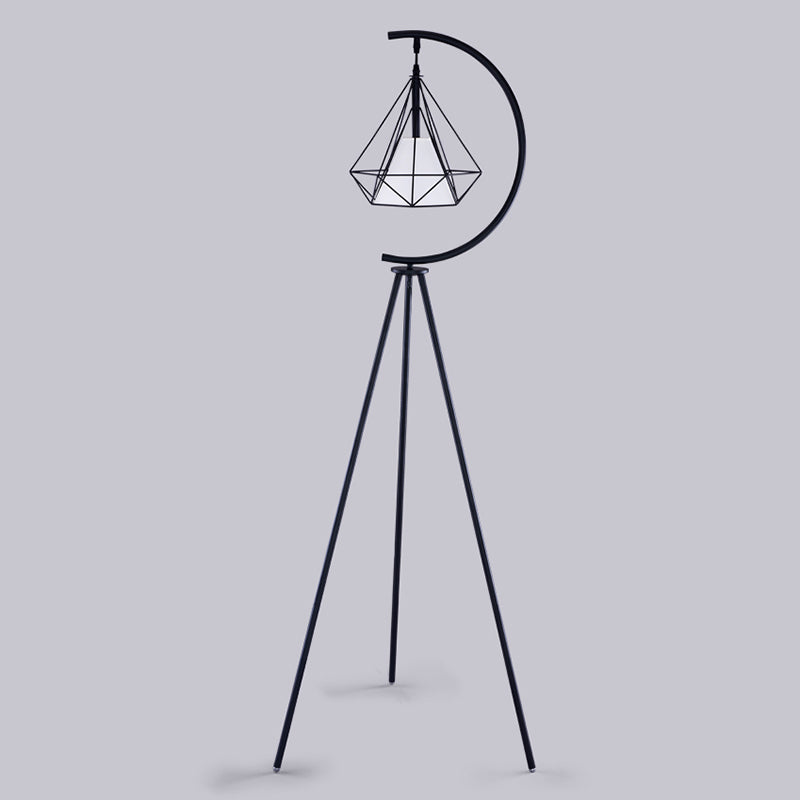 Black/Gold Finish Diamond Cage Floor Light Modernist 1 Light Metal Tri-Leg Standing Floor Lamp Clearhalo 'Floor Lamps' 'Lamps' Lighting' 1136277