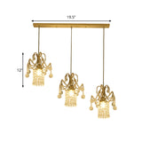 Crystal Drip Cylindrical Island Lighting Minimalist 3 Bulbs Brass Suspension Lamp over Dining Table Clearhalo 'Ceiling Lights' 'Modern Pendants' 'Modern' 'Pendant Lights' 'Pendants' Lighting' 1136312