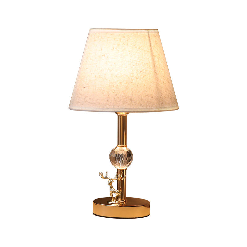 Barrel Bedroom Night Table Light Traidtional Fabric Single Gold Nightstand Lamp with Crystal Ball and Deer Deco Clearhalo 'Lamps' 'Table Lamps' Lighting' 1136326
