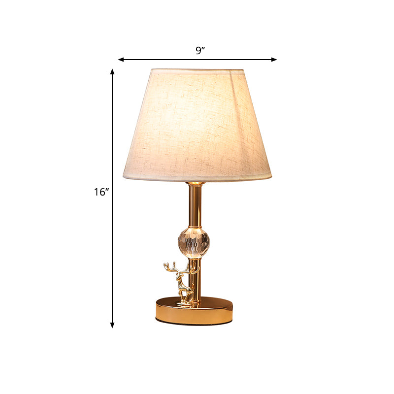 Barrel Bedroom Night Table Light Traidtional Fabric Single Gold Nightstand Lamp with Crystal Ball and Deer Deco Clearhalo 'Lamps' 'Table Lamps' Lighting' 1136327