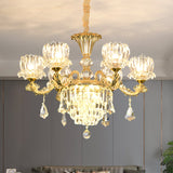 Gold Finish 6-Light Hanging Light Contemporary Clear Crystal Glass Flower LED Chandelier Pendant Lamp Gold Clearhalo 'Ceiling Lights' 'Chandeliers' 'Modern Chandeliers' 'Modern' Lighting' 1136347