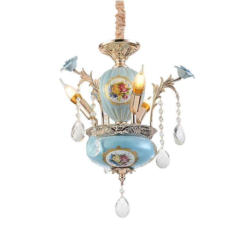Blue 2 Layer Hanging Chandelier Traditional Ceramics 3-Light Corridor Ceiling Pendant Lamp Clearhalo 'Ceiling Lights' 'Chandeliers' 'Modern Chandeliers' 'Modern' Lighting' 1136369