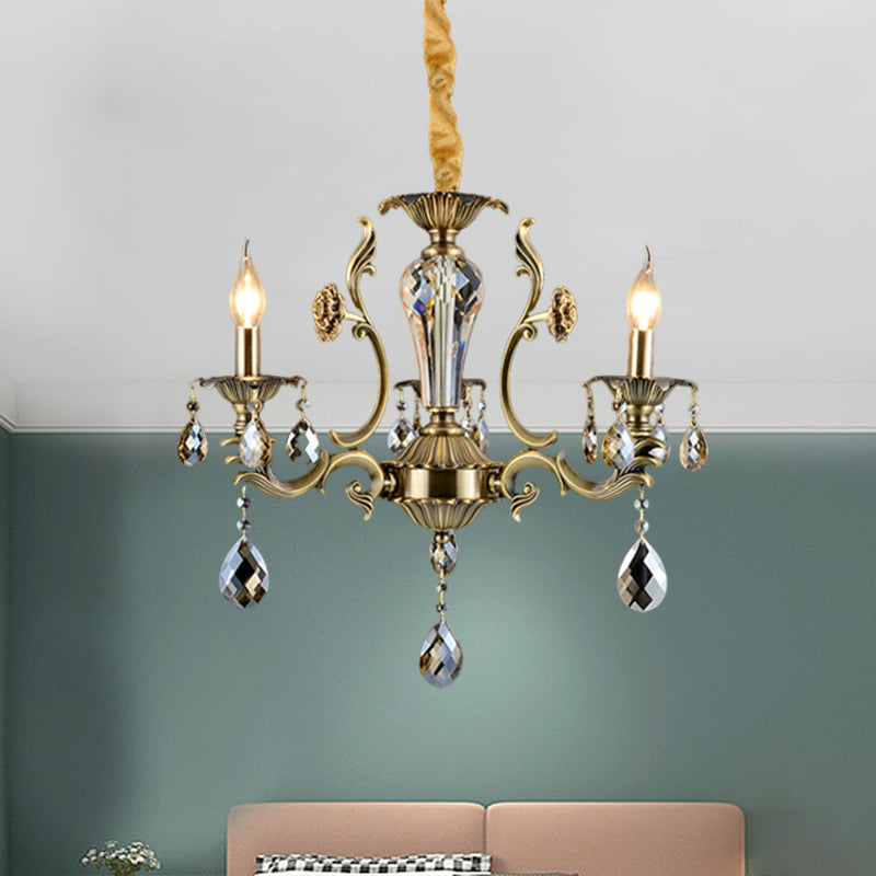 Candle Dining Room Ceiling Hang Fixture Mid Century Metallic 3 Lights Bronze Chandelier Lighting Clearhalo 'Ceiling Lights' 'Chandeliers' Lighting' options 1136374