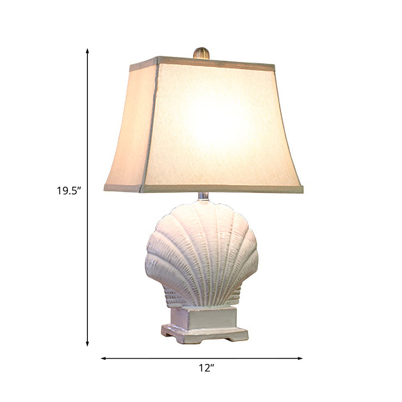 Fabric White Night Table Light Trapezoid Single Rural Nightstand Lamp with Ceramic Shell Base Clearhalo 'Lamps' 'Table Lamps' Lighting' 1136401