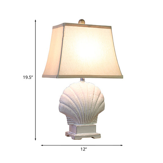 Fabric White Night Table Light Trapezoid Single Rural Nightstand Lamp with Ceramic Shell Base Clearhalo 'Lamps' 'Table Lamps' Lighting' 1136401