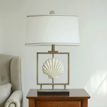 Rectangle Fabric Table Lighting Traditional 1-Light Living Room Night Lamp in White with Shell Decor and Square Frame White Clearhalo 'Lamps' 'Table Lamps' Lighting' 1136402