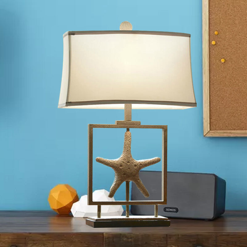 1 Bulb Table Stand Lamp Rustic Starfish Resin Night Light with Rectangle Fabric Shade in White Clearhalo 'Lamps' 'Table Lamps' Lighting' 1136407