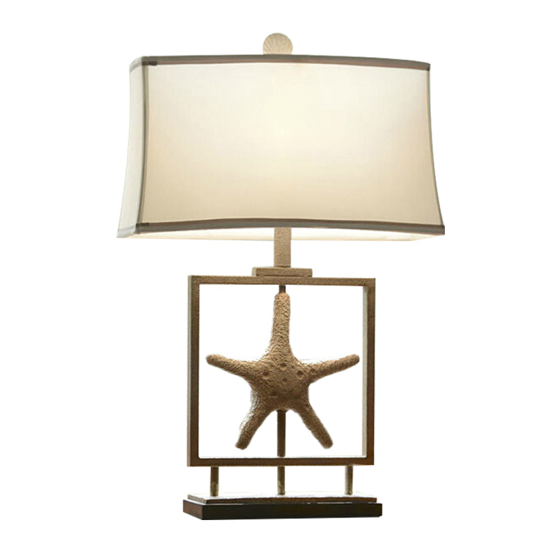 1 Bulb Table Stand Lamp Rustic Starfish Resin Night Light with Rectangle Fabric Shade in White Clearhalo 'Lamps' 'Table Lamps' Lighting' 1136408