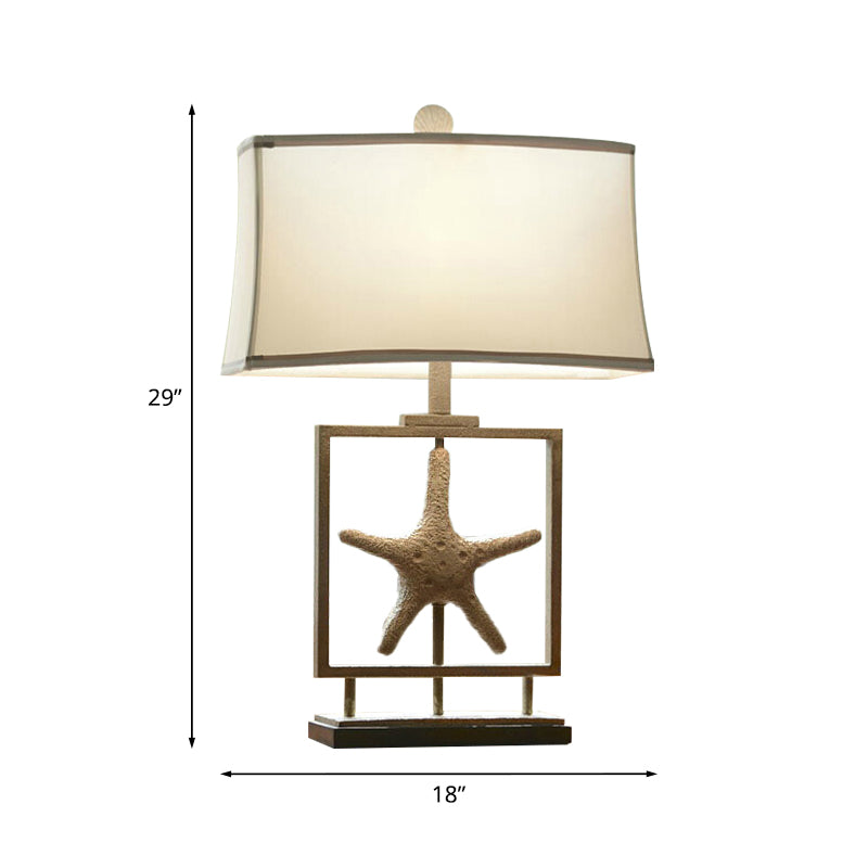 1 Bulb Table Stand Lamp Rustic Starfish Resin Night Light with Rectangle Fabric Shade in White Clearhalo 'Lamps' 'Table Lamps' Lighting' 1136409