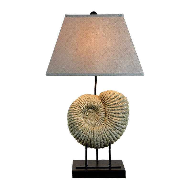 French Country Spiral Shell Night Lamp 1-Light Resin Table Lighting with Pyramid Fabric Shade in White Clearhalo 'Lamps' 'Table Lamps' Lighting' 1136416