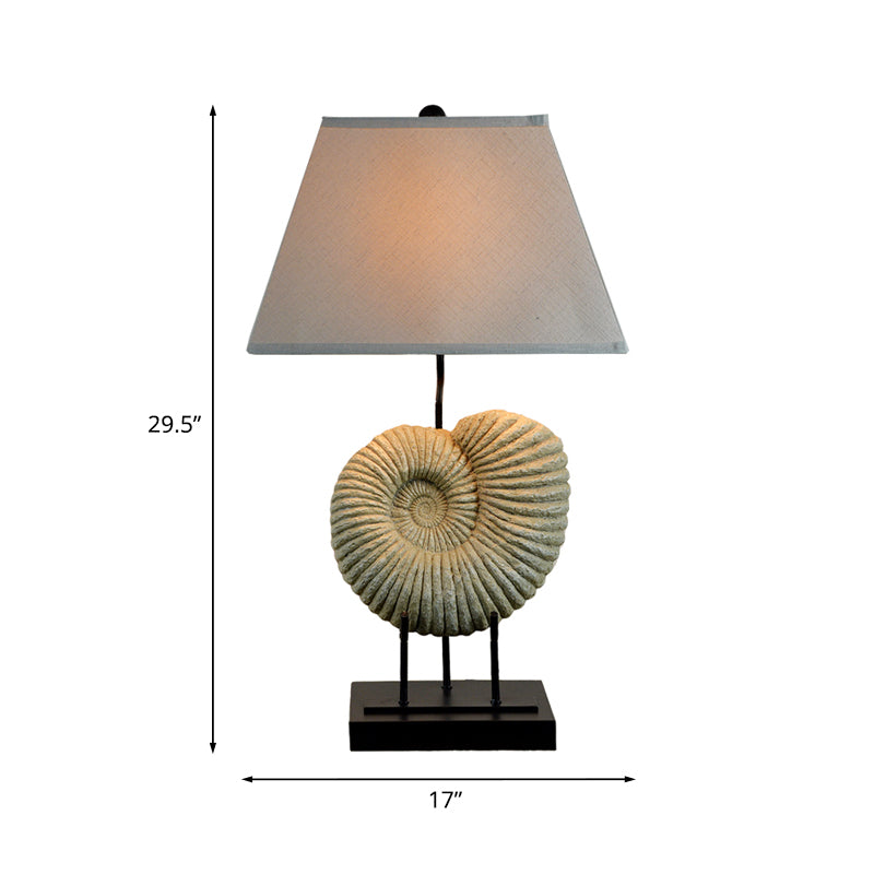 French Country Spiral Shell Night Lamp 1-Light Resin Table Lighting with Pyramid Fabric Shade in White Clearhalo 'Lamps' 'Table Lamps' Lighting' 1136417