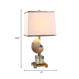 White 1 Head Night Table Light Rural Fabric Cuboid Nightstand Lamp with Decorative Nautilus Shell Clearhalo 'Lamps' 'Table Lamps' Lighting' 1136425