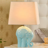 Ceramic Elephant Table Stand Lamp Farmhouse 1 Bulb Living Room Night Light in Blue with Trapezoid Fabric Shade Clearhalo 'Lamps' 'Table Lamps' Lighting' 1136443