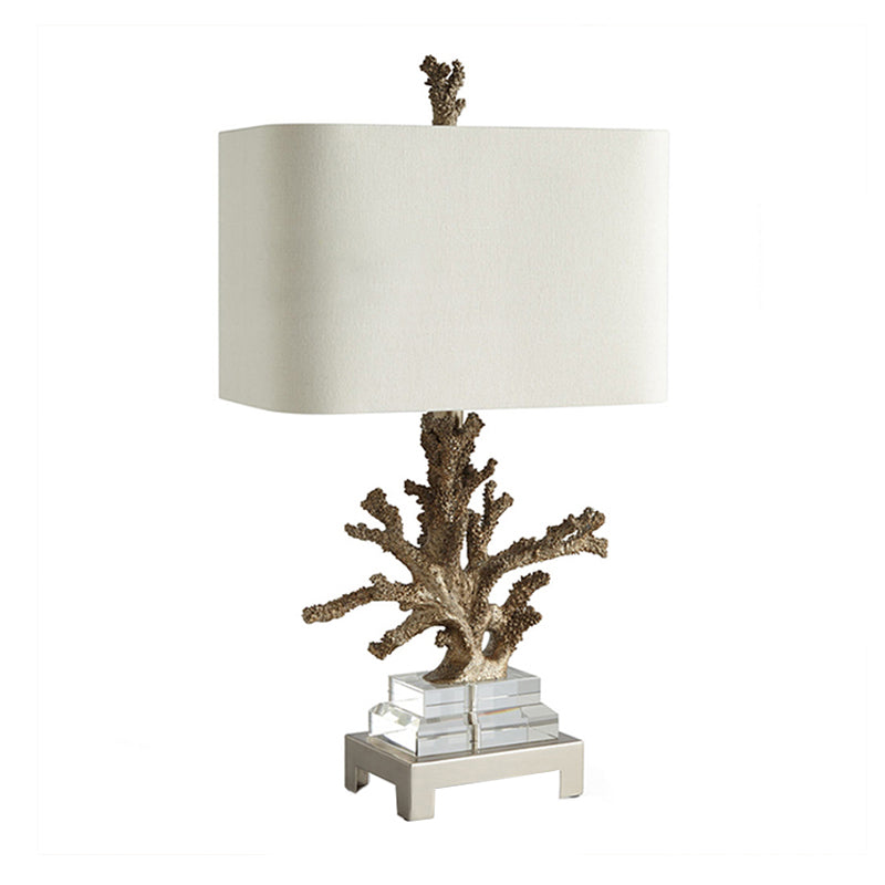 Cuboid Bedside Night Table Lamp Traditional Fabric 1-Light Black/White Night Light with Coral Pedestal Clearhalo 'Lamps' 'Table Lamps' Lighting' 1136485