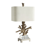 Cuboid Bedside Night Table Lamp Traditional Fabric 1-Light Black/White Night Light with Coral Pedestal Clearhalo 'Lamps' 'Table Lamps' Lighting' 1136485