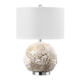 Rose Globe Kitchen Table Lighting Rural Shell 1-Light White Nightstand Lamp with Drum Shade Clearhalo 'Lamps' 'Table Lamps' Lighting' 1136527
