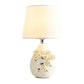 Ceramic White Table Lamp Magnolia-Embellished Vase Single Traditional Night Light with Shade, 18"/19.5" Wide Clearhalo 'Lamps' 'Table Lamps' Lighting' 1136582