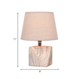 Tapered Fabric Table Lighting Rustic 1 Bulb Bedside Night Lamp with Wood Grain Block Base in White Clearhalo 'Lamps' 'Table Lamps' Lighting' 1136599