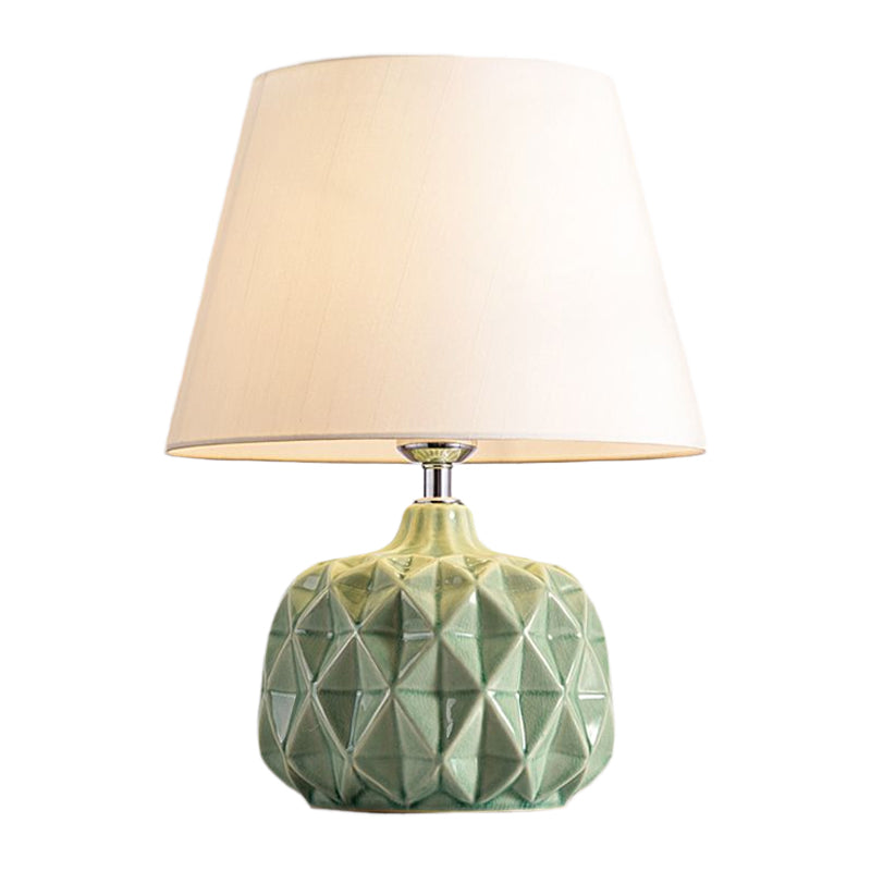 Trellis Ceramic Jar Shaped Night Lamp Rustic 1 Bulb Bedside Table Light in Green/White with Cone Shade Clearhalo 'Lamps' 'Table Lamps' Lighting' 1136616