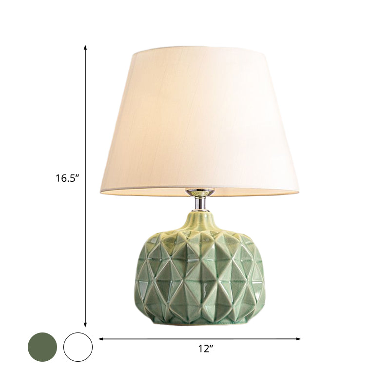 Trellis Ceramic Jar Shaped Night Lamp Rustic 1 Bulb Bedside Table Light in Green/White with Cone Shade Clearhalo 'Lamps' 'Table Lamps' Lighting' 1136617