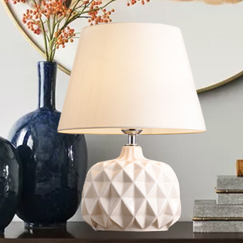 Trellis Ceramic Jar Shaped Night Lamp Rustic 1 Bulb Bedside Table Light in Green/White with Cone Shade Clearhalo 'Lamps' 'Table Lamps' Lighting' 1136620