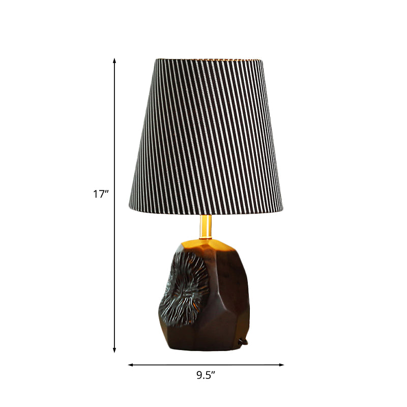 1-Light Ticking Stripe Fabric Table Lamp Modern Black Conical Kitchen Night Light with Hammered Base Clearhalo 'Lamps' 'Table Lamps' Lighting' 1136628