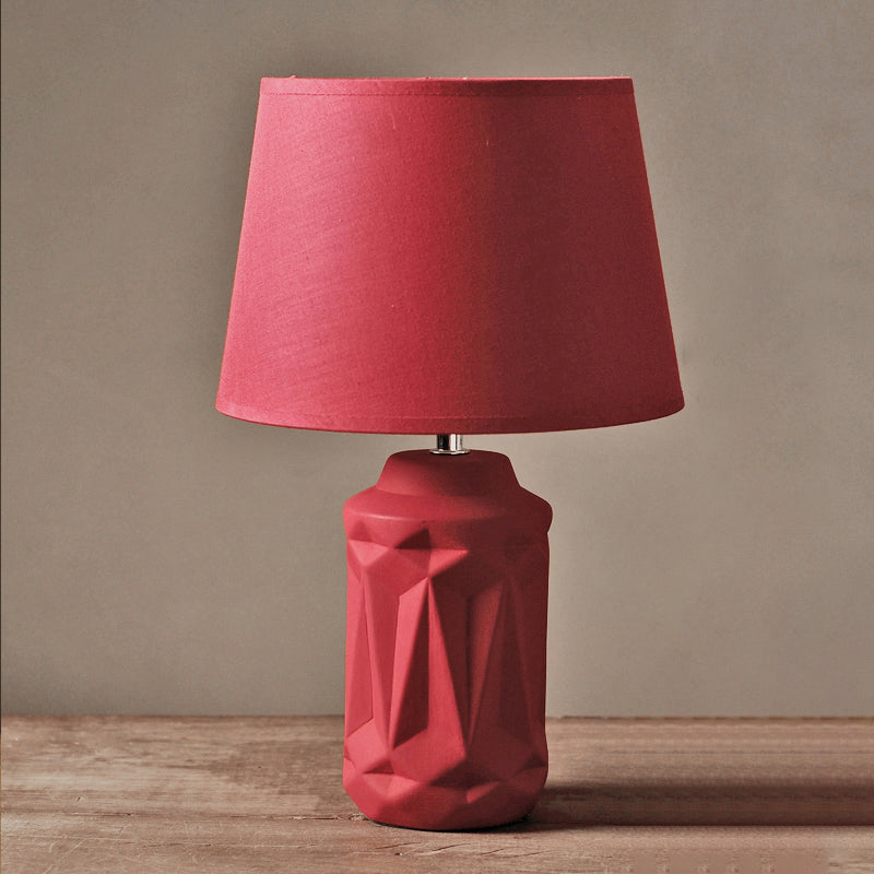 Ceramic Red Night Table Light Geometric-Cut Cylinder Single Minimalistic Nightstand Lamp Clearhalo 'Lamps' 'Table Lamps' Lighting' 1136629
