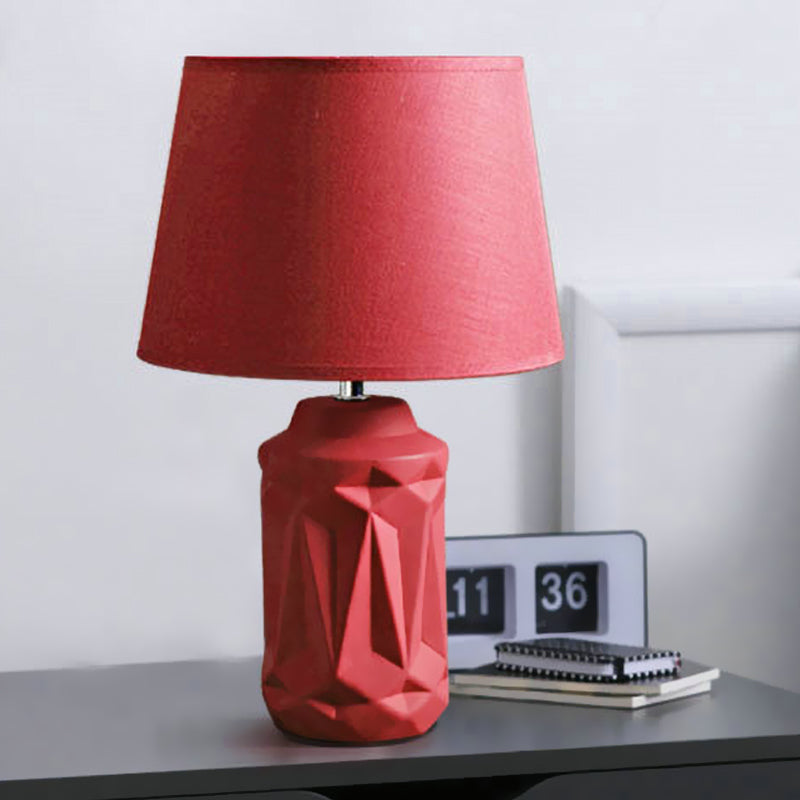 Ceramic Red Night Table Light Geometric-Cut Cylinder Single Minimalistic Nightstand Lamp Clearhalo 'Lamps' 'Table Lamps' Lighting' 1136630