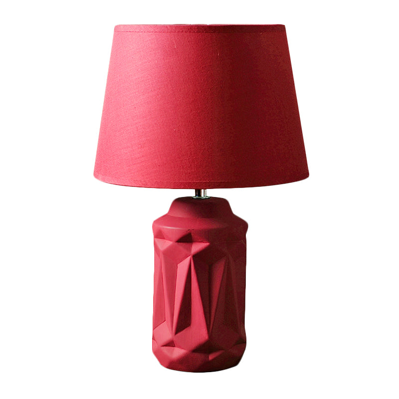 Ceramic Red Night Table Light Geometric-Cut Cylinder Single Minimalistic Nightstand Lamp Red Clearhalo 'Lamps' 'Table Lamps' Lighting' 1136631