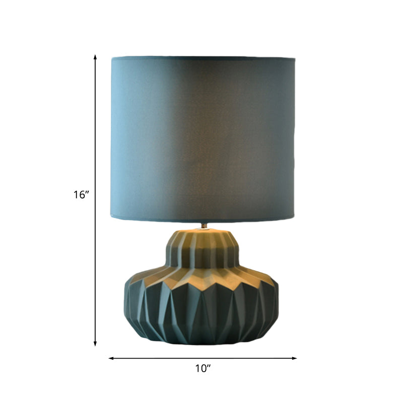 Cylinder Sitting Room Night Light Minimalist Fabric Single Blackish Green Table Lighting Clearhalo 'Lamps' 'Table Lamps' Lighting' 1136636