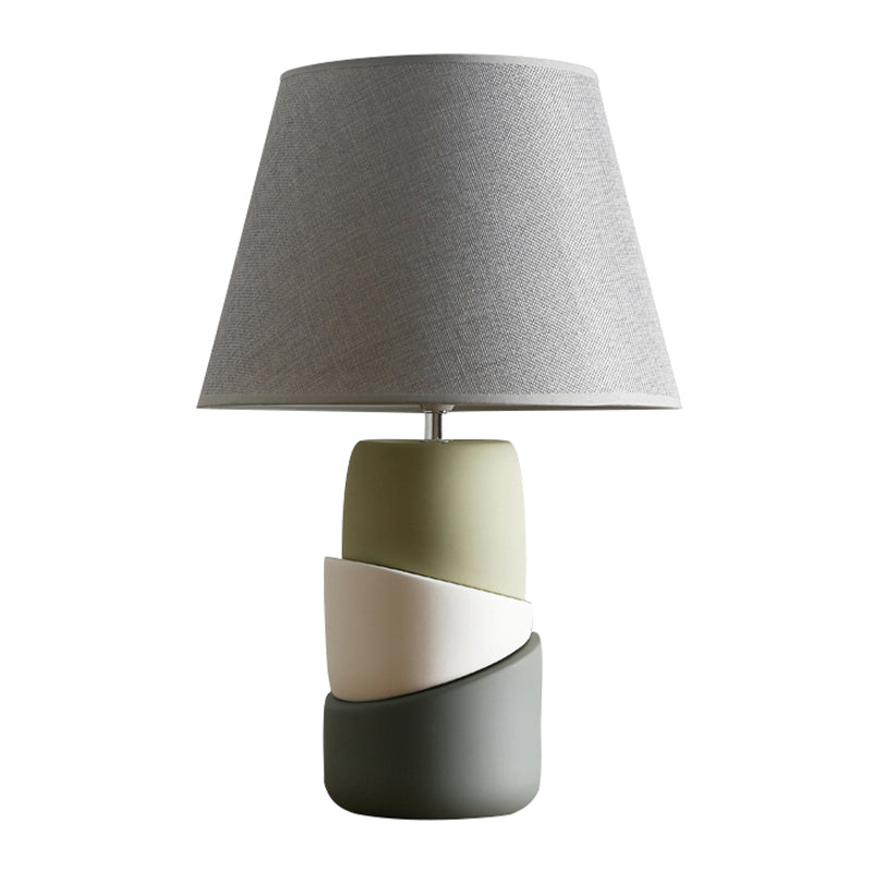 Grey 1 Head Night Stand Light Rural Ceramic Splicing Table Lighting with Conic Shade Clearhalo 'Lamps' 'Table Lamps' Lighting' 1136662