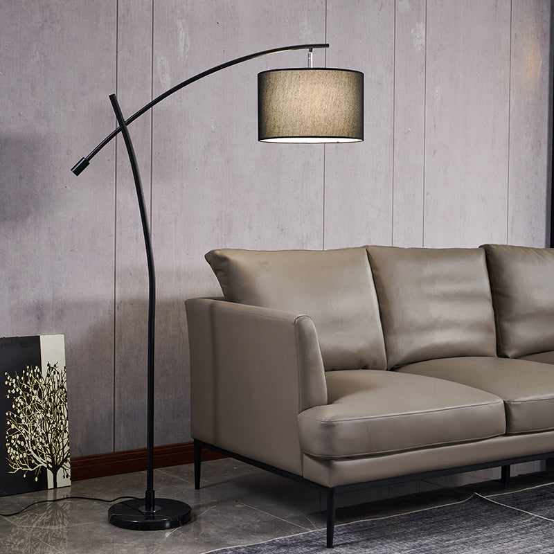 Modernism Drum Standing Floor Lamp Fabric 1 Head Living Room Floor Reading Lamp in Black/Gold/Black and White Clearhalo 'Floor Lamps' 'Lamps' Lighting' 1136845