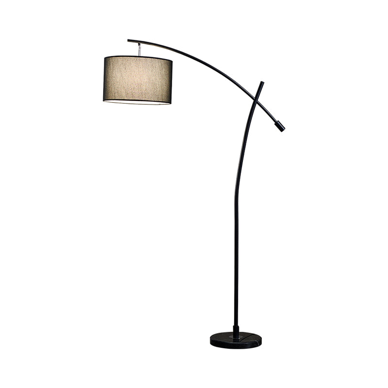 Modernism Drum Standing Floor Lamp Fabric 1 Head Living Room Floor Reading Lamp in Black/Gold/Black and White Clearhalo 'Floor Lamps' 'Lamps' Lighting' 1136846