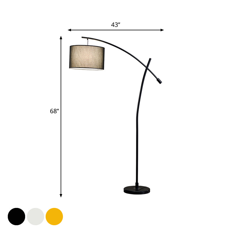 Modernism Drum Standing Floor Lamp Fabric 1 Head Living Room Floor Reading Lamp in Black/Gold/Black and White Clearhalo 'Floor Lamps' 'Lamps' Lighting' 1136847
