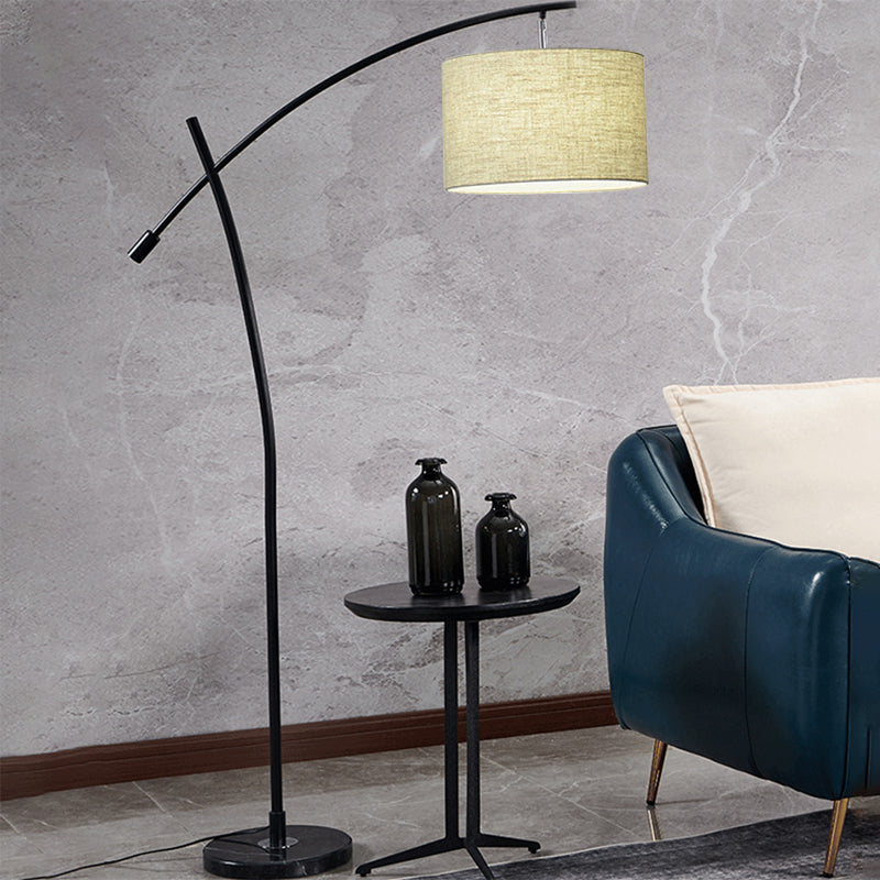Modernism Drum Standing Floor Lamp Fabric 1 Head Living Room Floor Reading Lamp in Black/Gold/Black and White Clearhalo 'Floor Lamps' 'Lamps' Lighting' 1136850